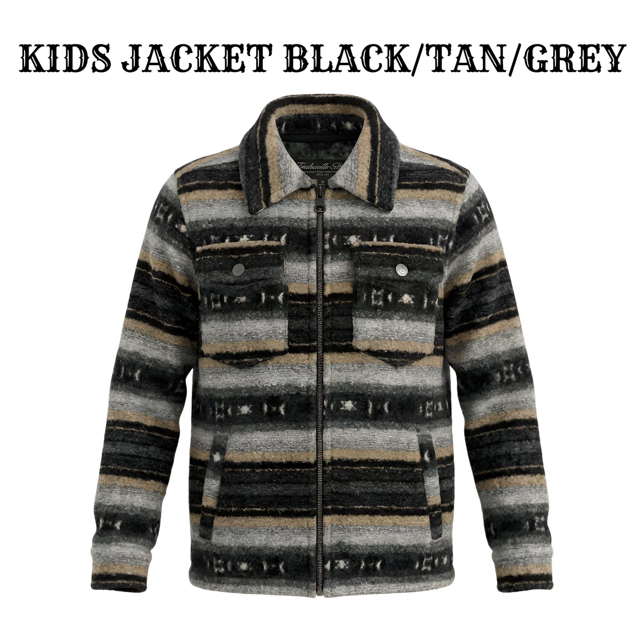 Boys’ Aztec Berber Fleece Jacket – Black/Tan/Gray (Zip-Up) | DB92C06191