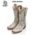 " ISABELLA " LITTLE GIRL WESTERN BOOTS COWHIDE BLACK WHITE POINT TOE
