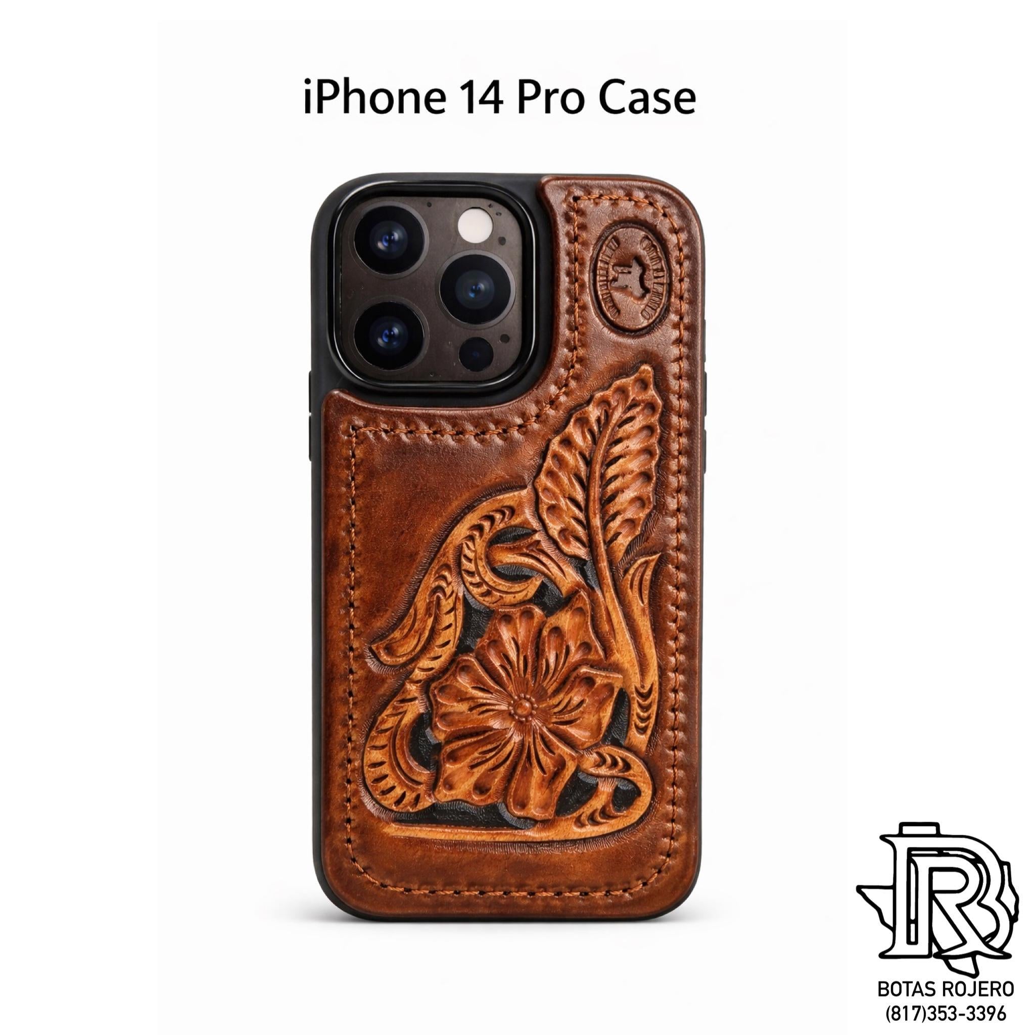 Hand-Tooled Leather Floral Case – iPhone 14 Pro