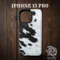 “ LEO “ | IPHONE 15 PRO CASE MEN WESTERN COWHIDE HIDE WHITE BLACK