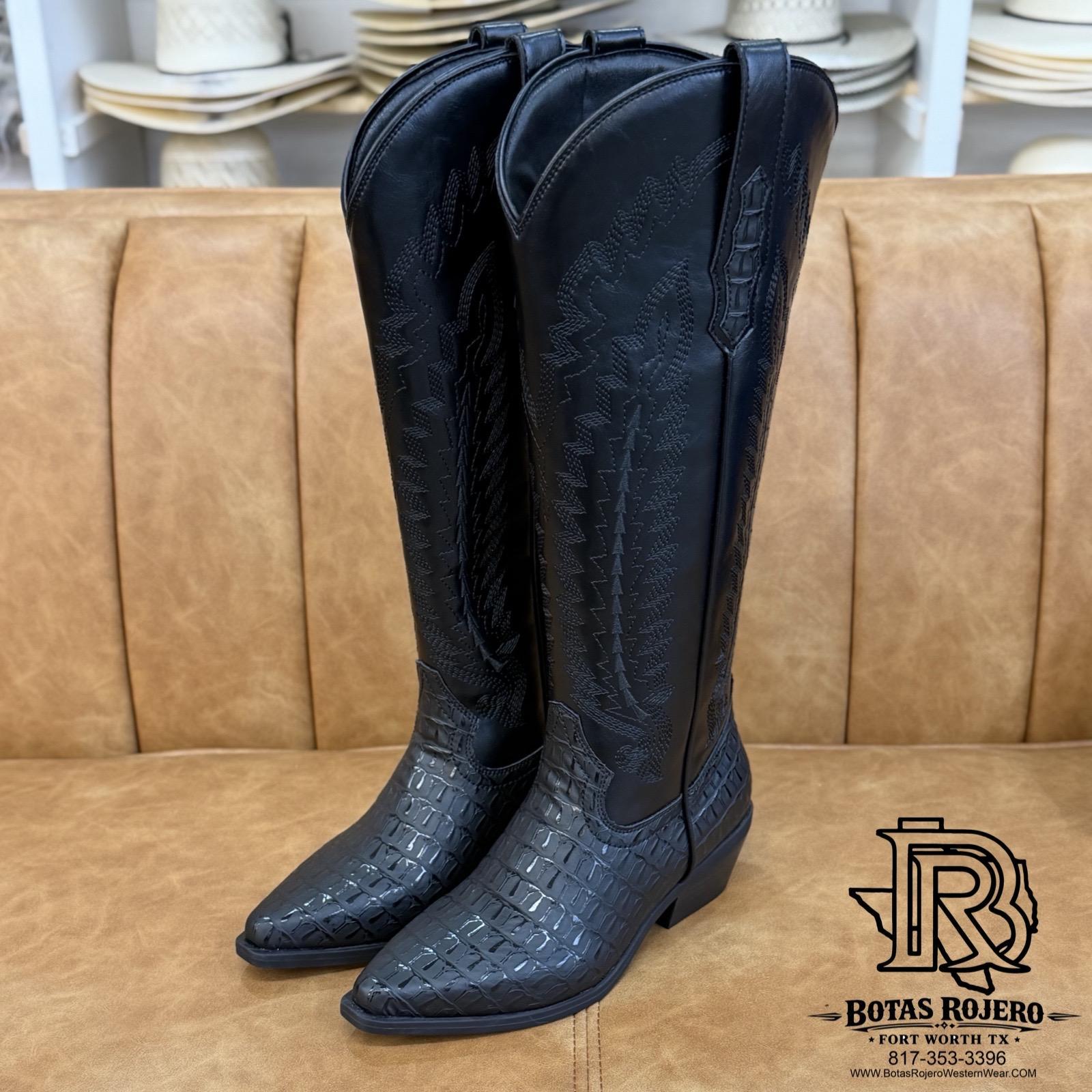 La Reina | IRON SPUR WOMEN WESTERN BOOTS CAIMAN BLACK PRINT