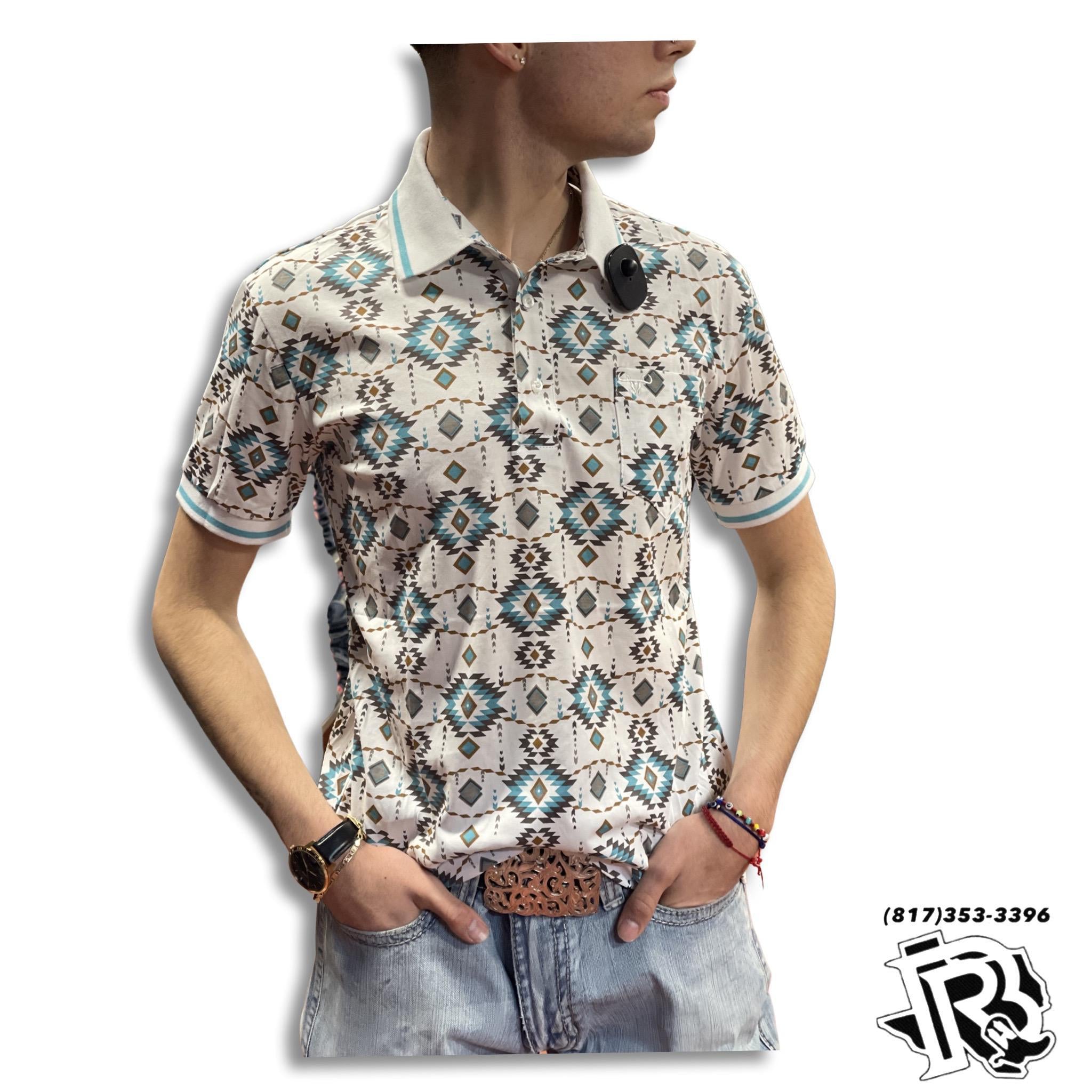 “ ALEX “ | MEN’S POLO SHIRT WHITE AZTEC WESTERN PATTERN