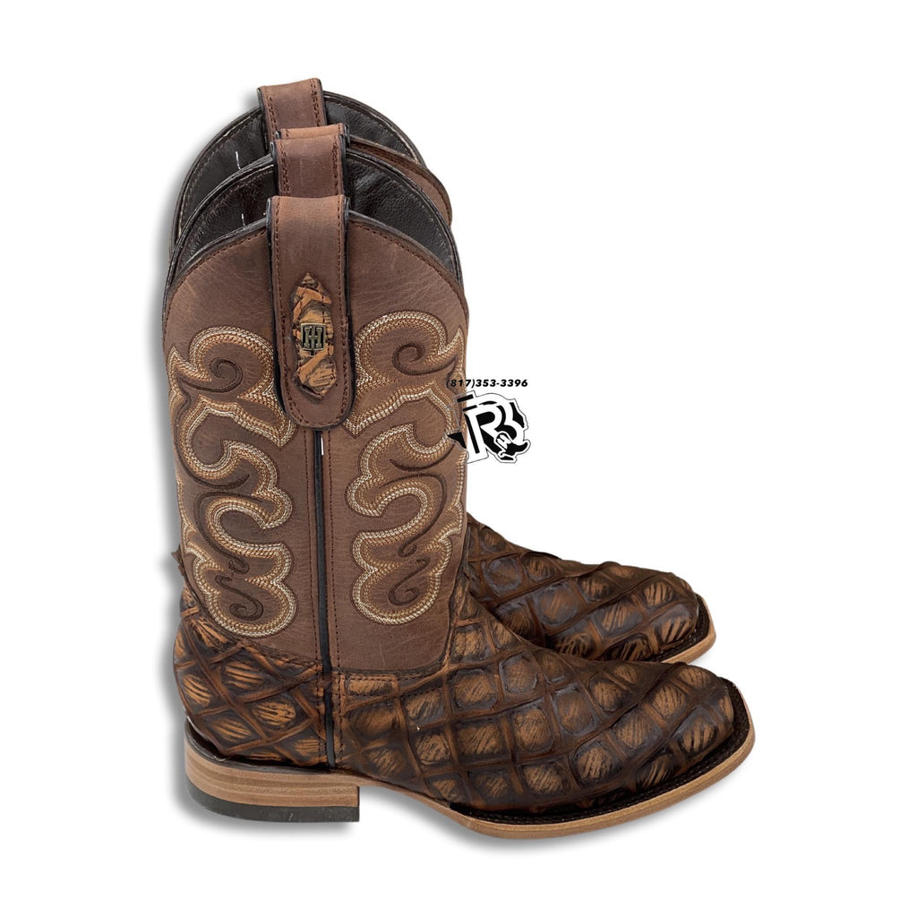 “ Tanner “ | Youth Boys Western Square Toe Boots Brown Rustic Cocnac