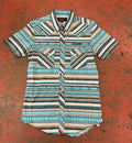 Mens short sleeve Aztec stripe woven snap teal rock & roll |RRMS1SR0PZ