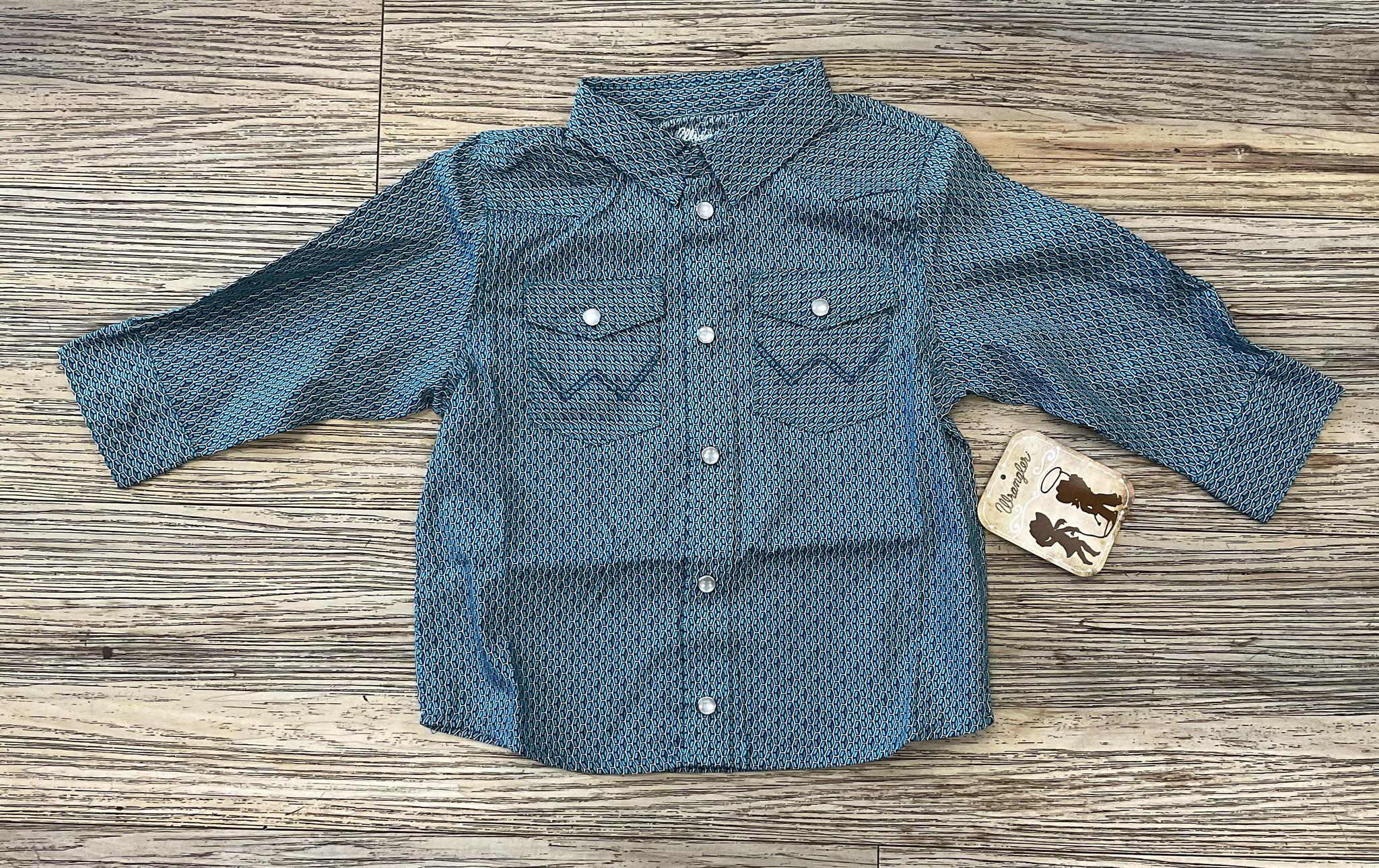 BOYS WRANGLER LONG SLEEVE TURQUOISE SHIRT | 112352743