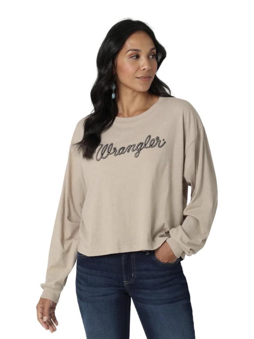 WOMEN'S WRANGLER ROPE LOGO LONG SLEEVE BOYFRIEND CROP | 112336204