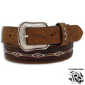 3D MENS BELT | VINTAGE  BUCK STITCH WEAVE BROWN D100012202