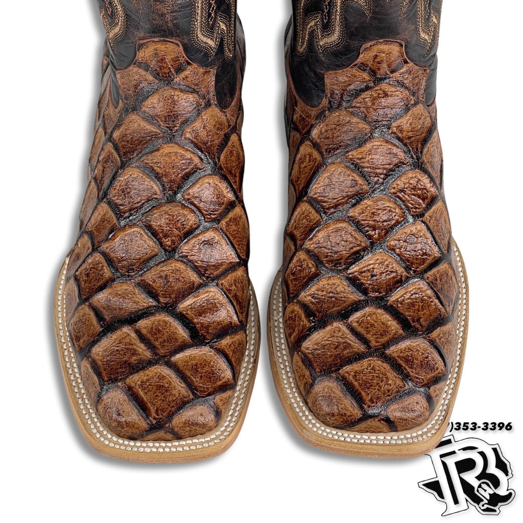 Men Boots | Fish Print Boots Cognac Square Toe Boots