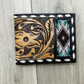 ‘’ SAMUEL  “ | IRON SPUR WESTERN CO. MEN BI FOLD WESTERN TOOLED LEATHER WALLET BEADED