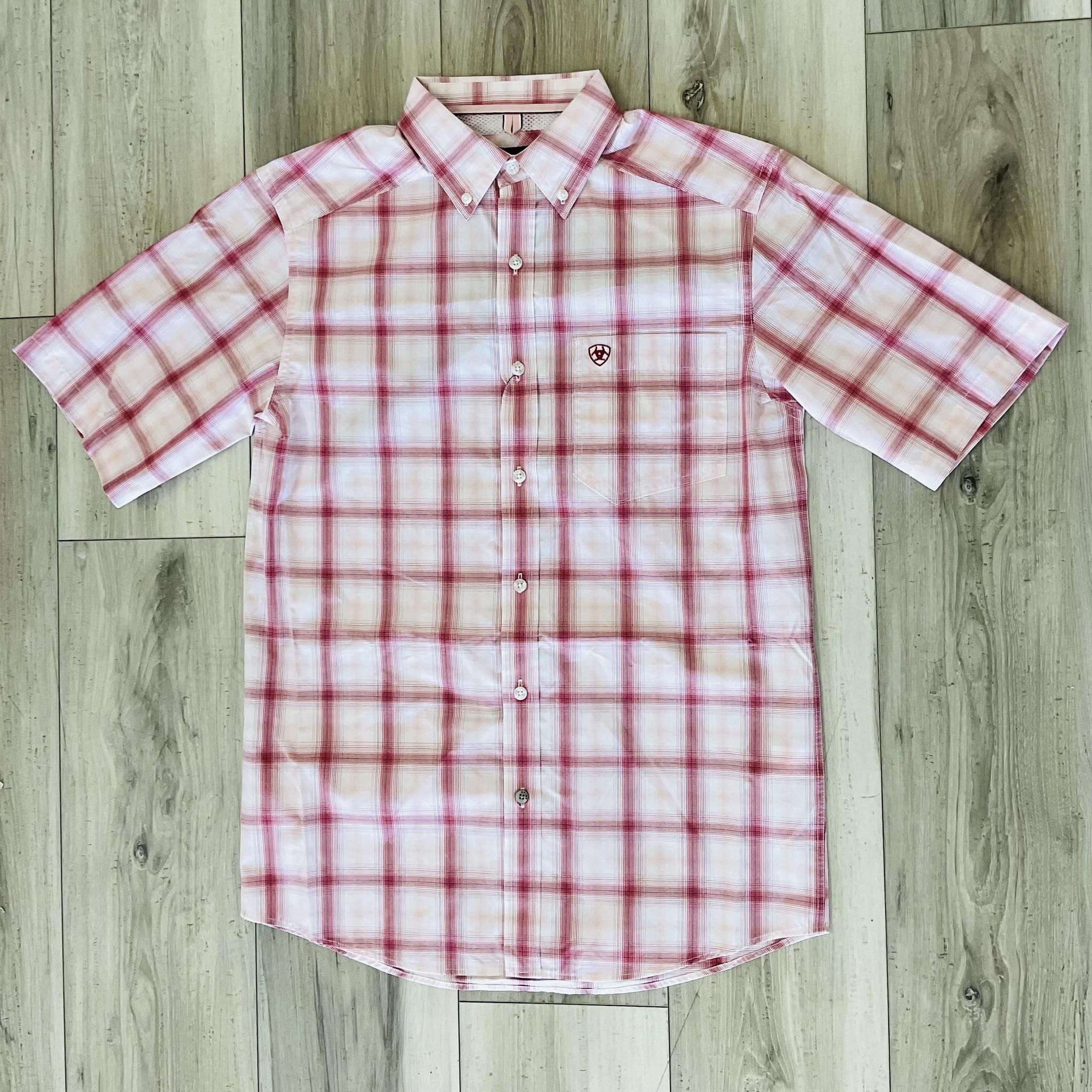 ARIAT MEN'S PRO SERIES TULLY PEACH PLAID SHORT SLLEVE  SHIRT |10071573