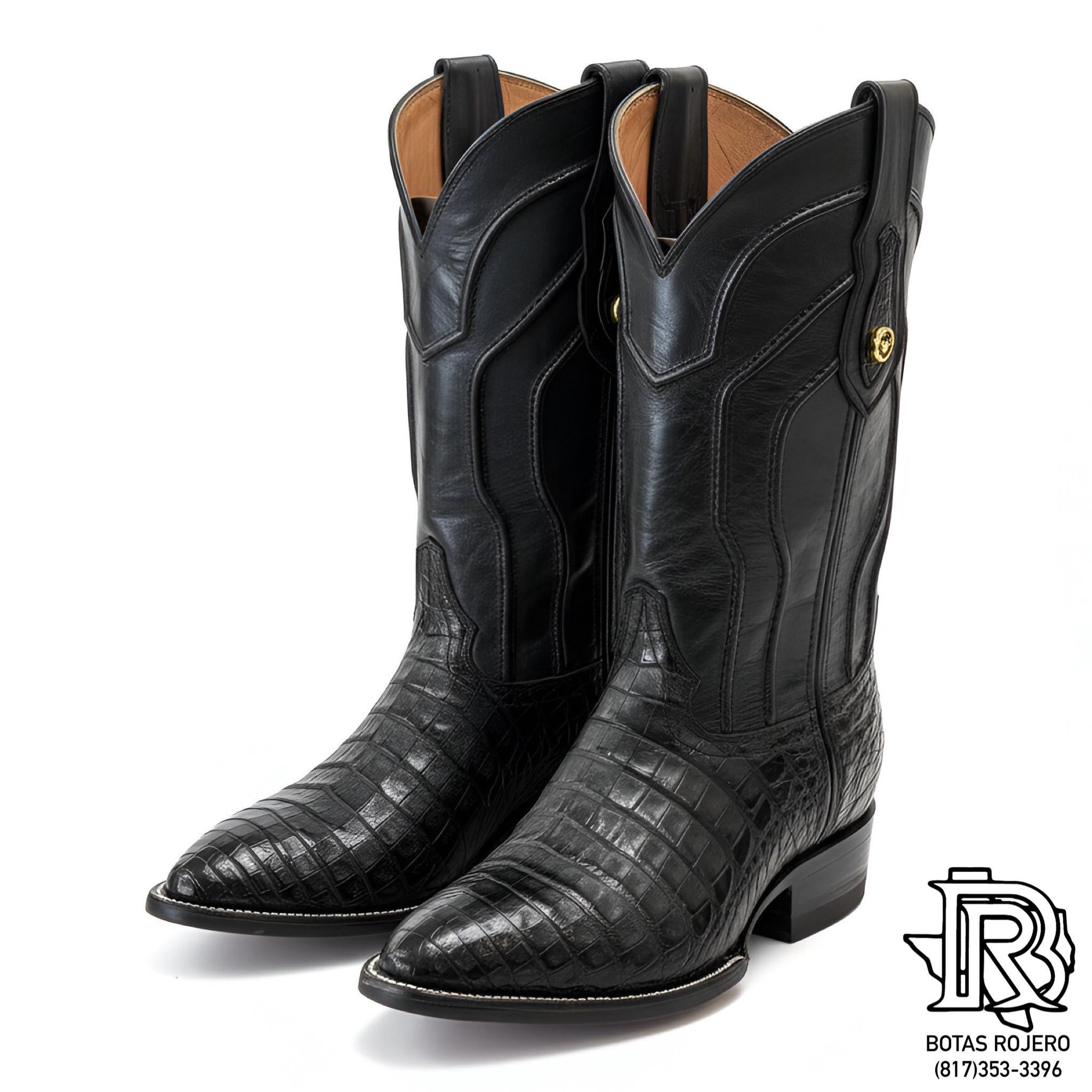 ‘’ELAN’’  BLACK CAIMAN BELLY J TOE BOOTS
