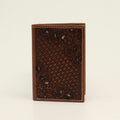 NOCONA TRIFOLD BASKET WEAVE FLORAL TOOLED BROWN
