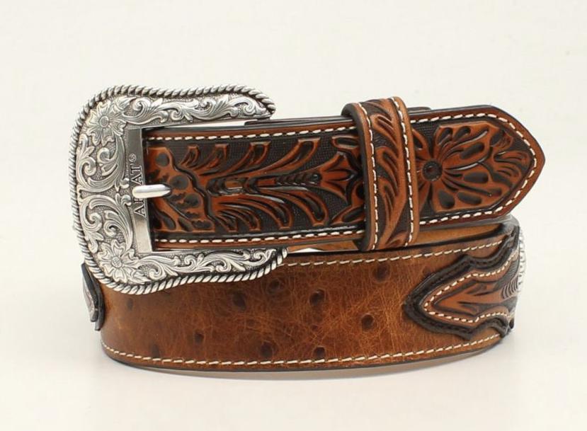 Ariat  Men's Ostrich Embossed Tabs Belt, Brown, |A1024402