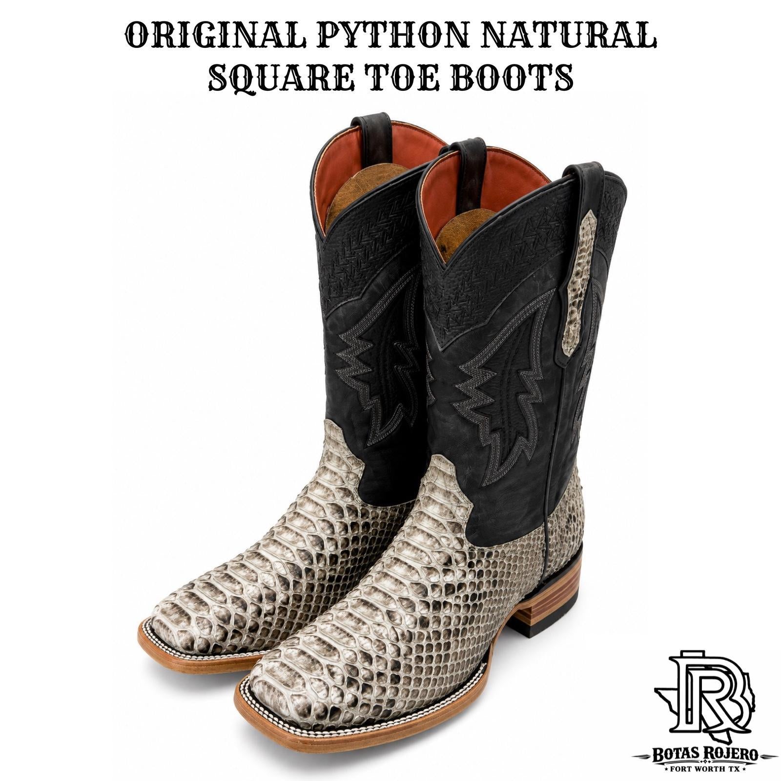 “ Double Spur  “ | ORIGINAL PYTHON NATURAL SQUARE TOE WESTERN BOOTS