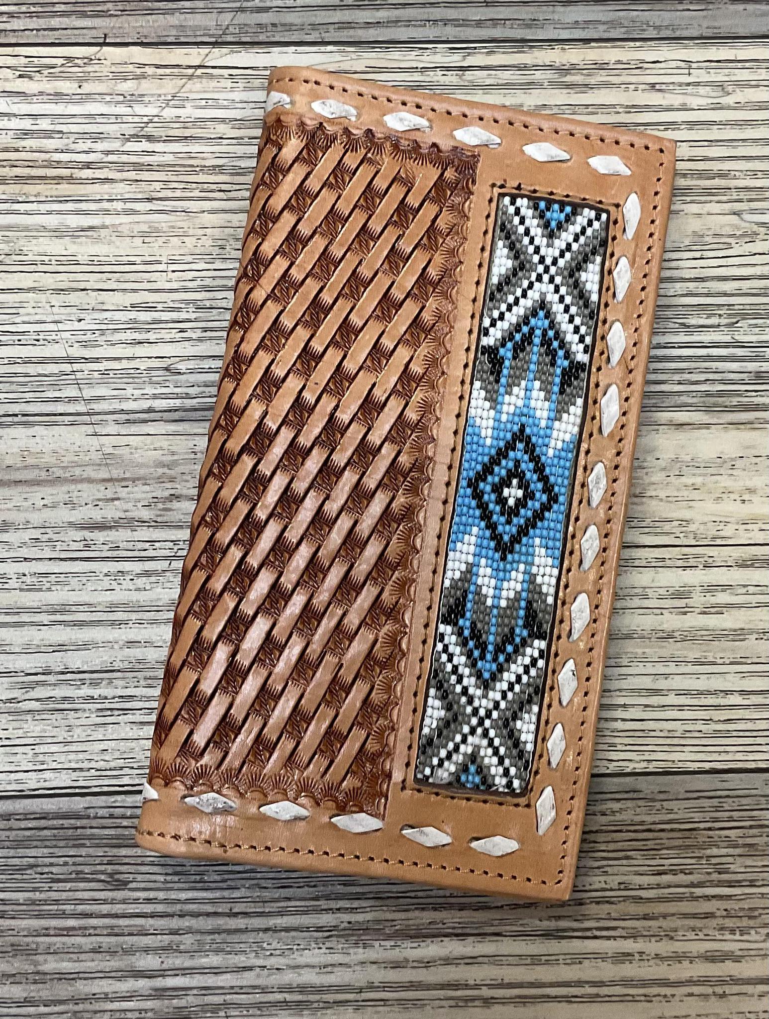 “ PAUL  “ | IRON SPUR MEN BI FOLD WESTERN TOOLED LEATHER WALLET BEADED
