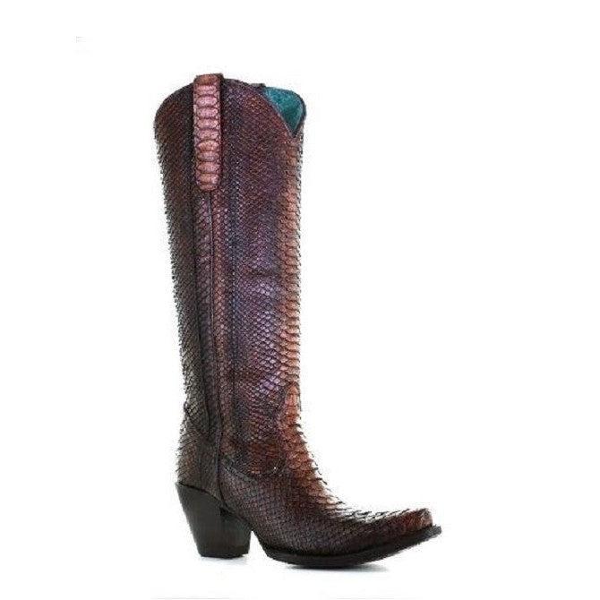 WOMAN CORRAL BOOTS   BROWN PYTHON FULL EXOTIC  |A4070
