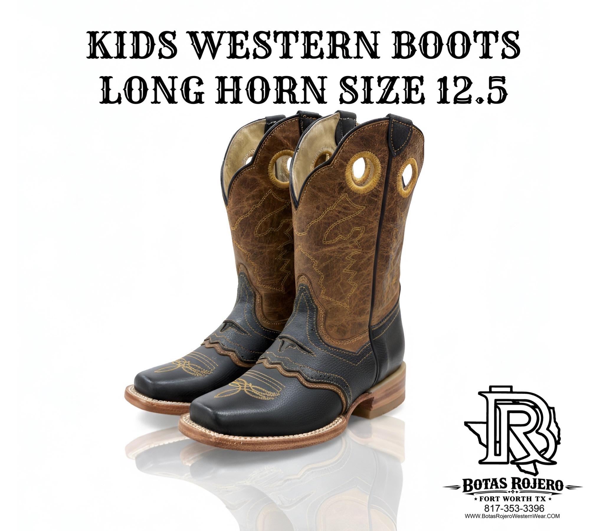 KIDS WESTERN BOOTS WITH LONG HORN SIZE 12.5C