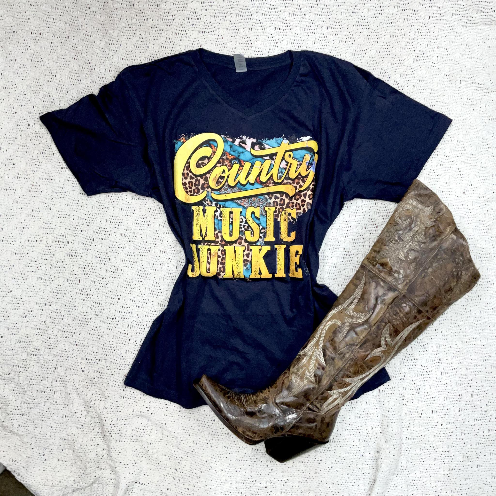 "Country music junkie"" navy T shirt