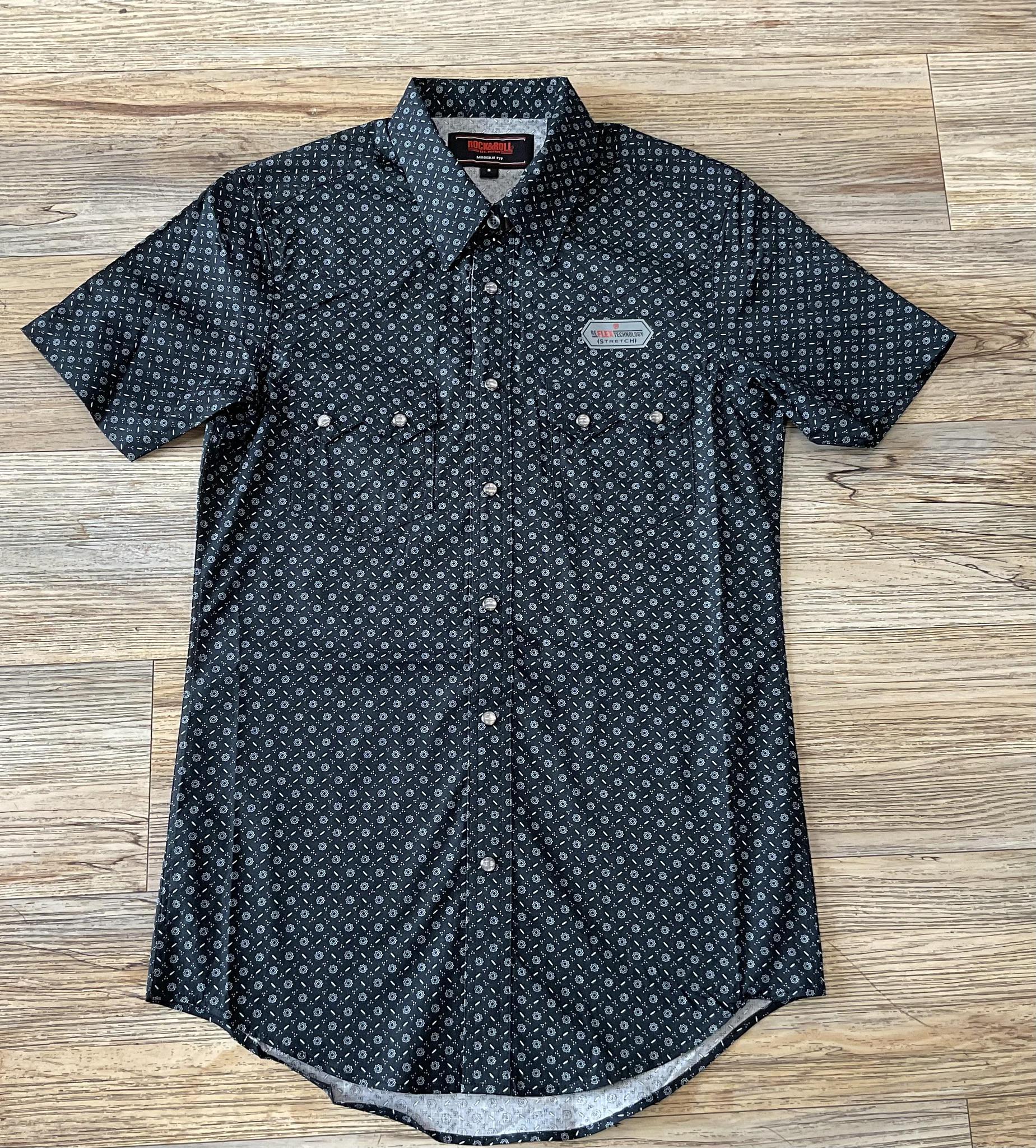 Mens Rock & Roll RRD short sleeve Dots snap Black shirt | BMN3S03934