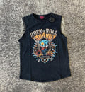 Women chain fringe black graphic tank rock & roll | BW20T02068