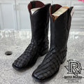 “ ZANE “ MEN'S BLACK ORIGINAL FISH SQUARE TOE WESTERN BOOT IRON SPUR
