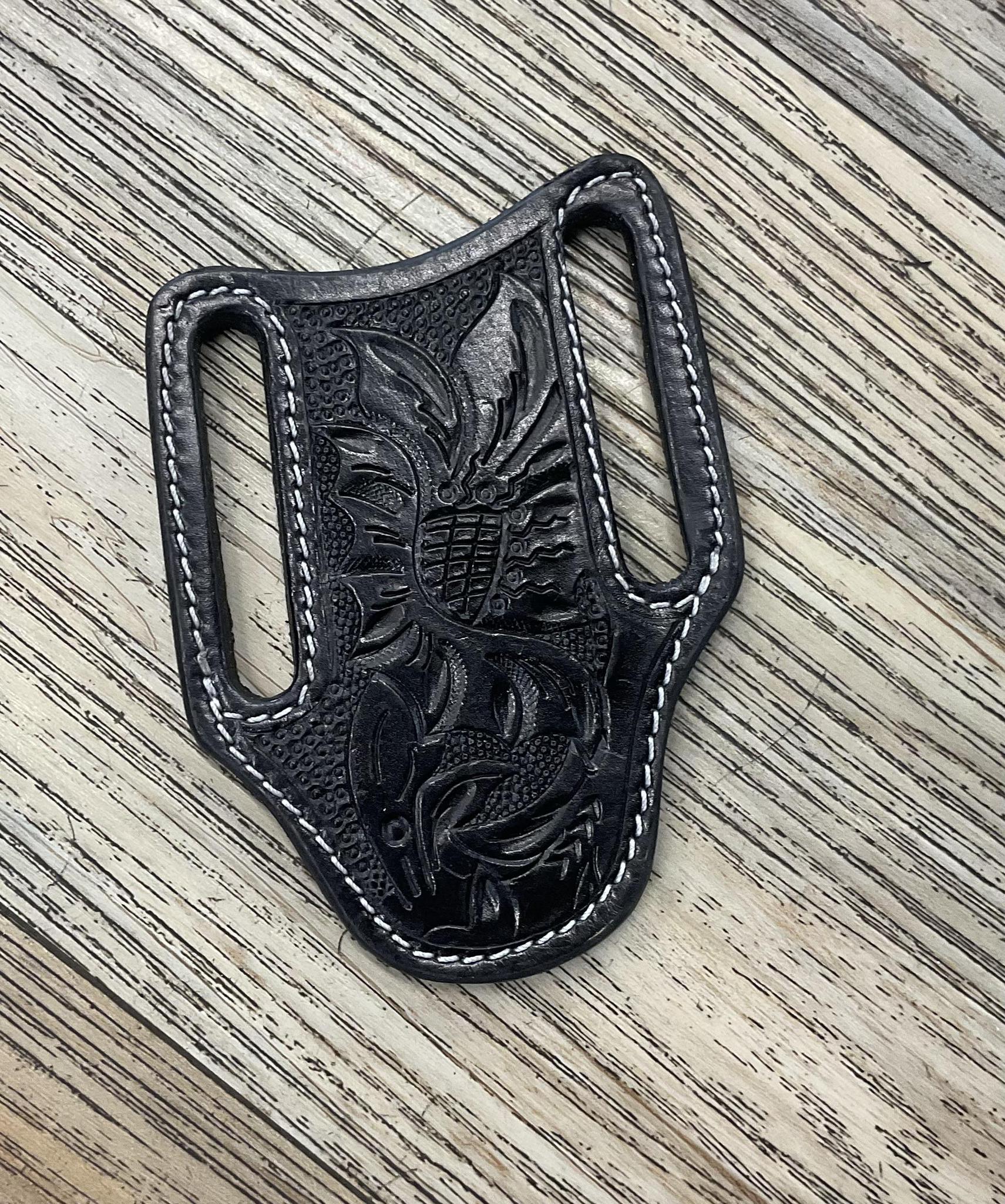 “ OLIVER “ |  KNIFE SHEATH WESTERN TOOLED LEATHER  BEADED | IRON SPUR