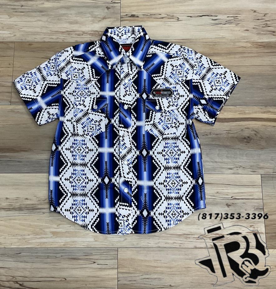 Boys short sleeve Aztec woven snap blue shirt |RRBS1SR0R0