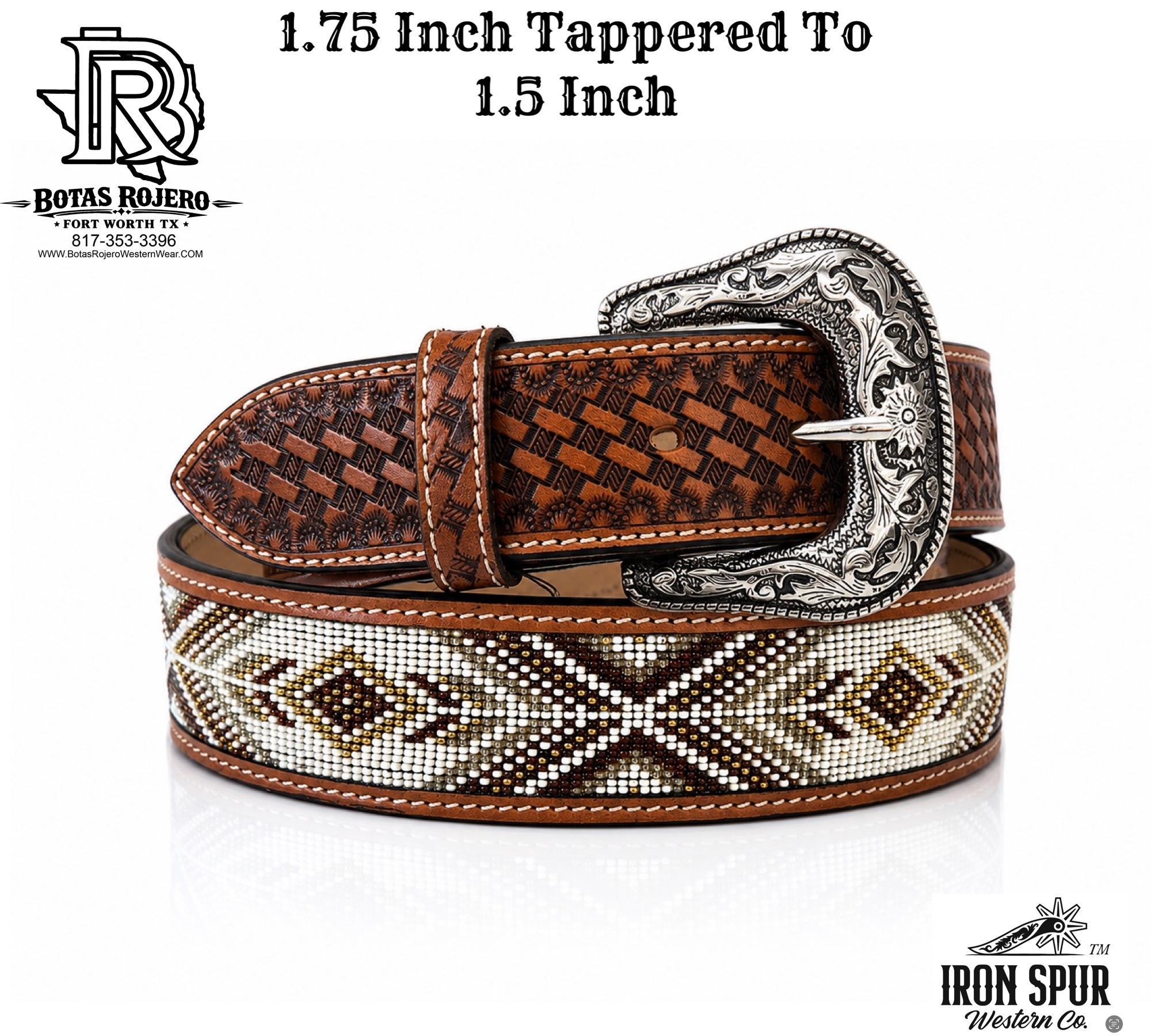 Damian  | 1.75 Inch Iron Spur Western Beaded Belt White  Beaded