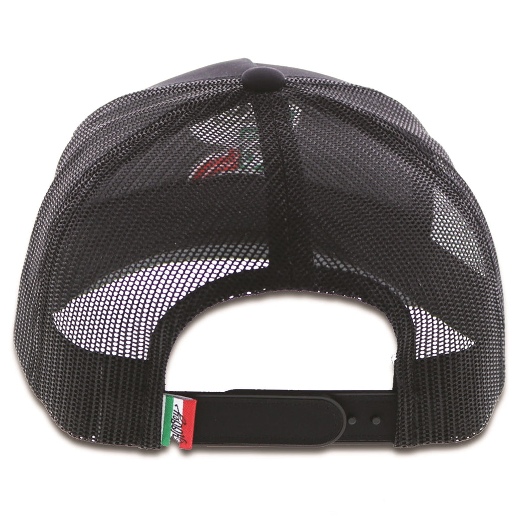 1909T-BK Desc: "Boquillas" Hooey black / black mesh 5-panel trucker with embroidered logo - OSFA