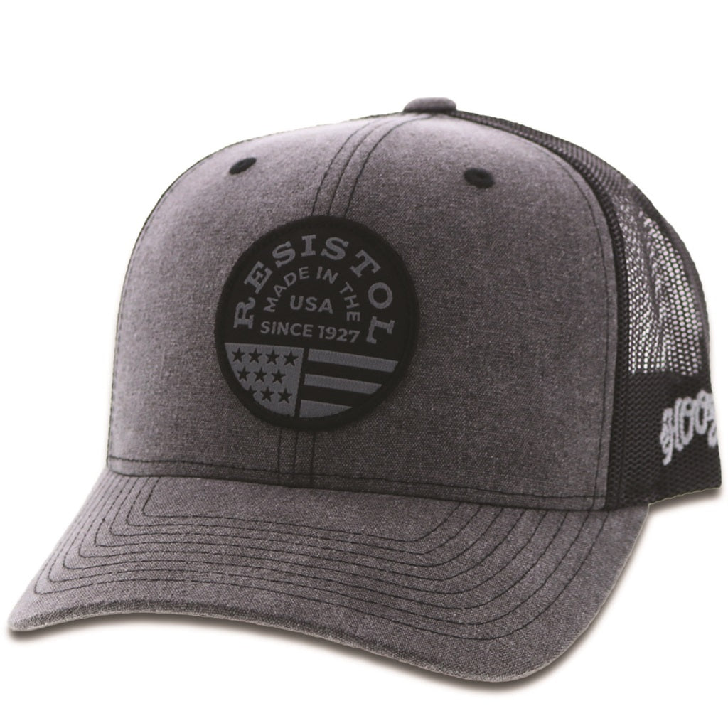 1928T-GYBK Resistol Grey / black mesh 6-panel trucker with patch - OSFA