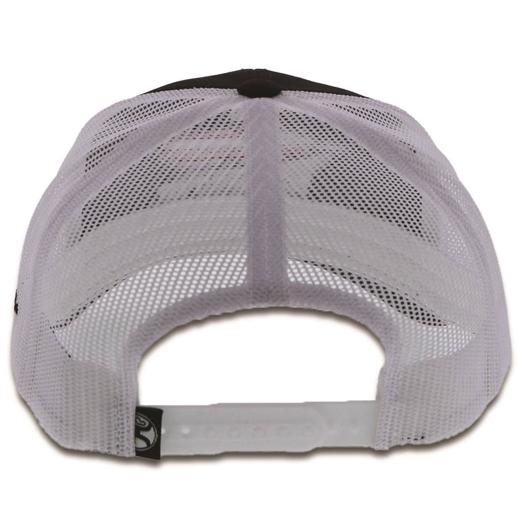 1929T-BKWH Desc: Resistol black / white mesh 6-panel trucker with embroidered logo - OSFA