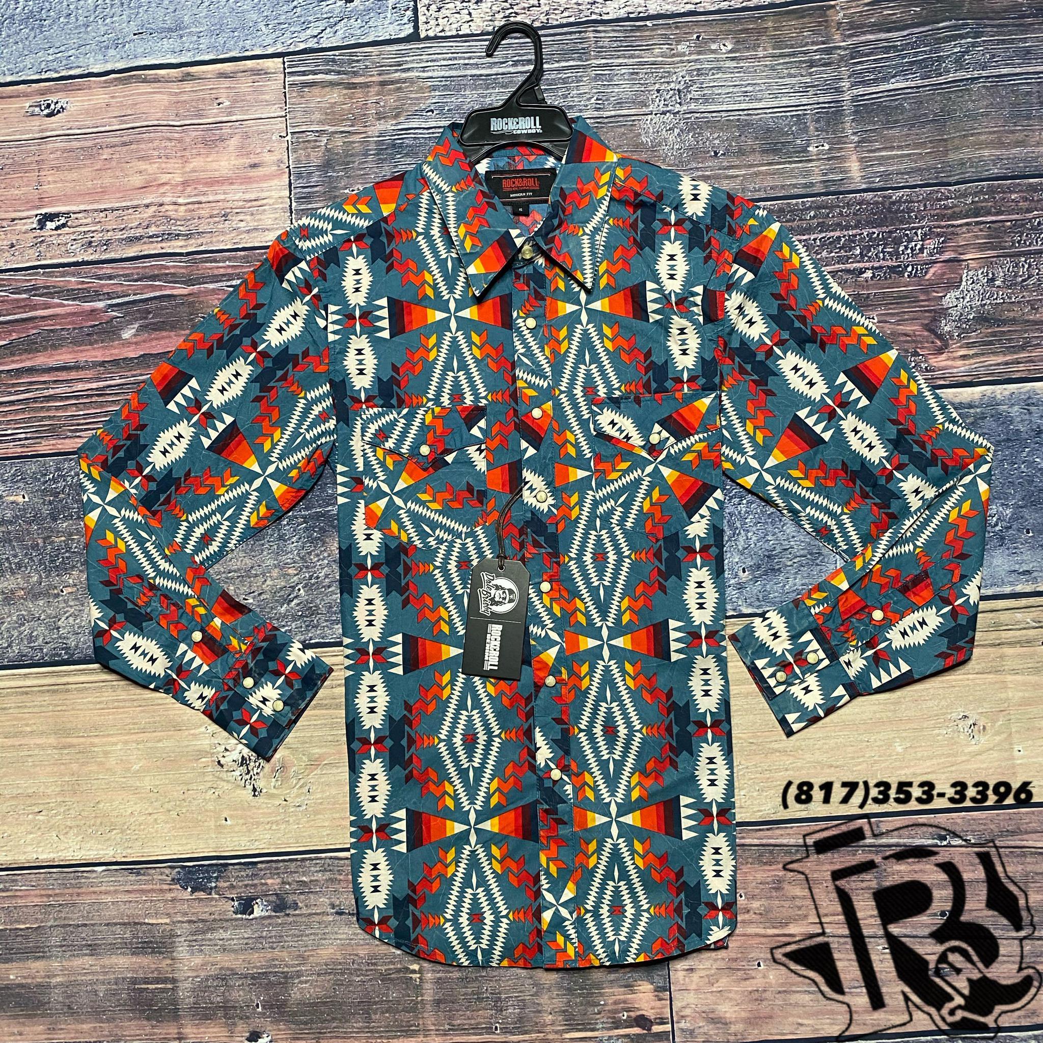 ROCK & ROLL LONG SLEEVE SHIRT : VINTAGE TURQ B2S7078