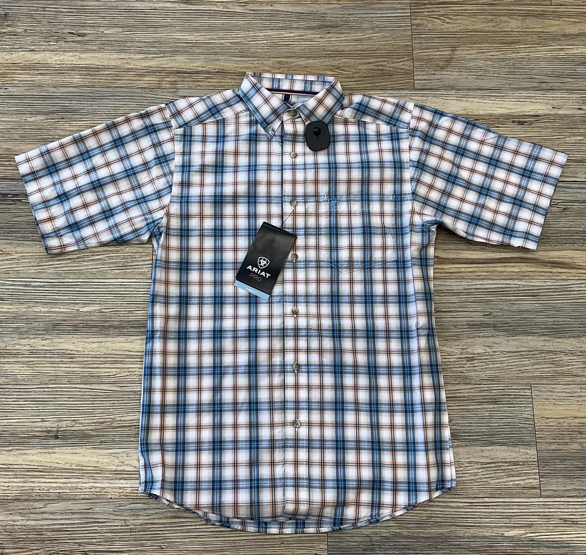 MENS ARIAT PRO ROWDY SHORT SLEEVE BLUE SHIRT | 10051517