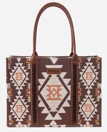 Wrangler Southwestern Pattern Dual Sided Print Canvas Wide Tote |Light Coffee