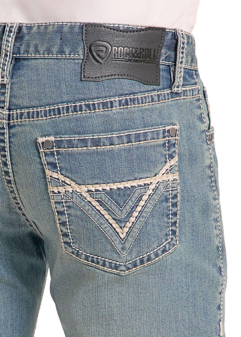 ROCK & ROLL DENIM MEN'S LARGE V REVOLVER WESTERN JEANS |BM1RD09954