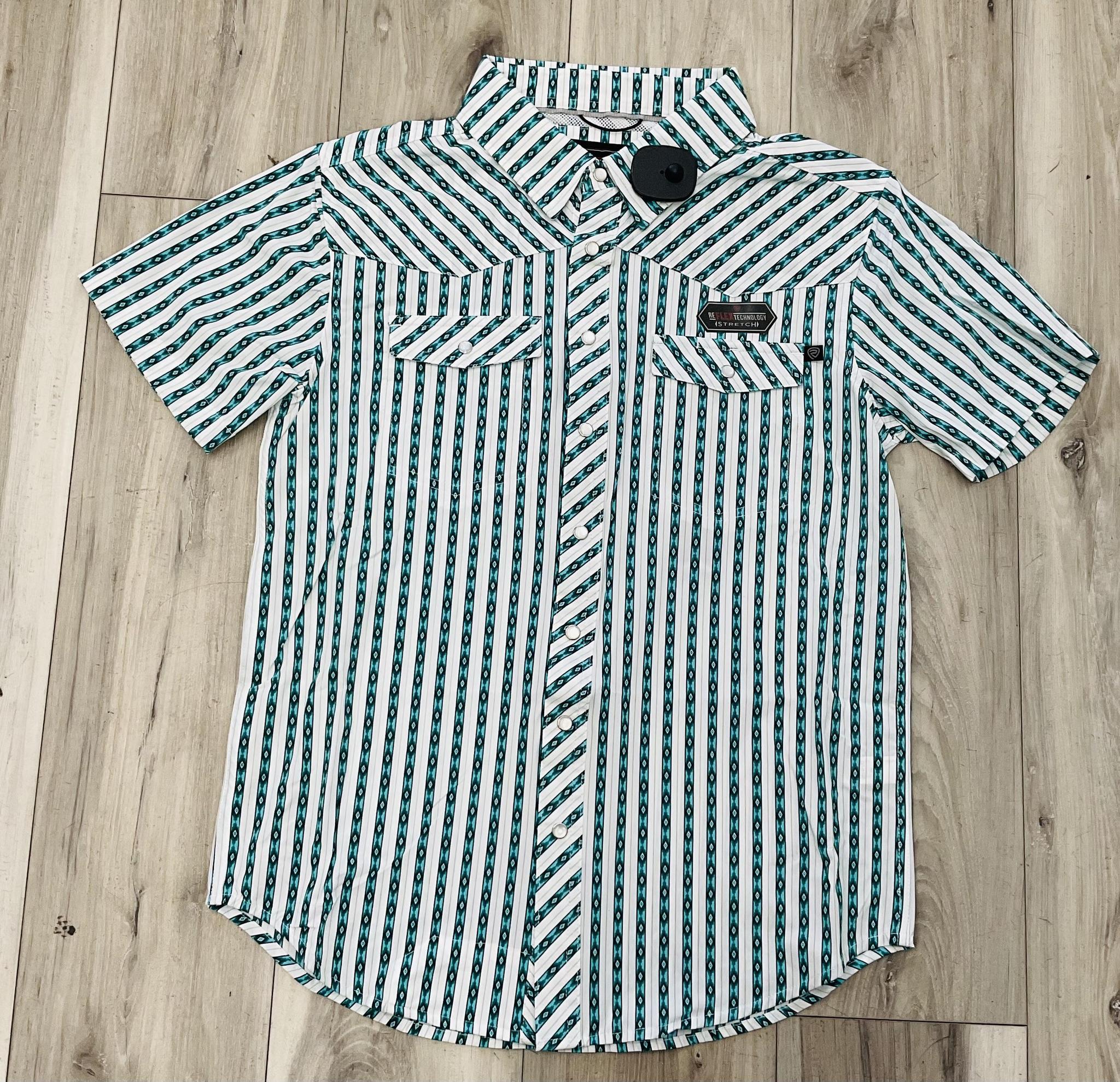 ROCK & ROLL MEN’S TEK CORE PRINT TURQUOISE SHORT SLEEVE SHIRT |BMN3S08382