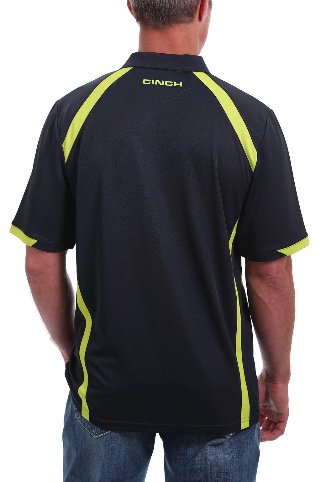 MEN'S CINCH ARENAFLEX POLO - NAVY AND LIME COLOR BLOCKED MTK1864002