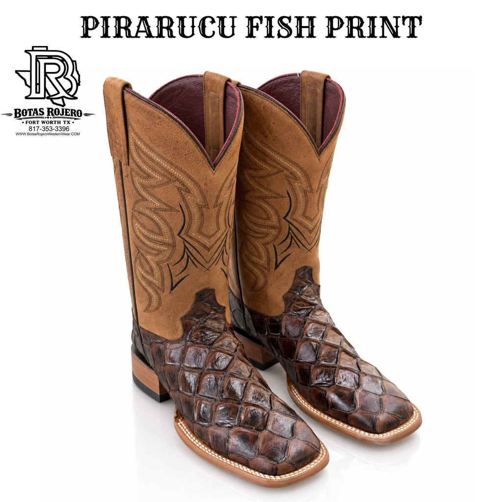 “ LANE “ MEN'S CHOCOLATE PRINTED FISH SQUARE TOE BOOT | IRON SPUR