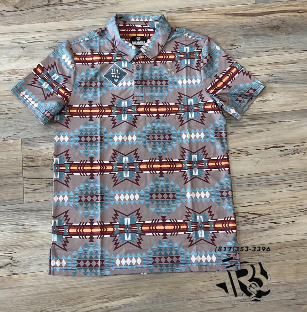 Mens aztec printed polo olive rock & roll | RRMT51R16N
