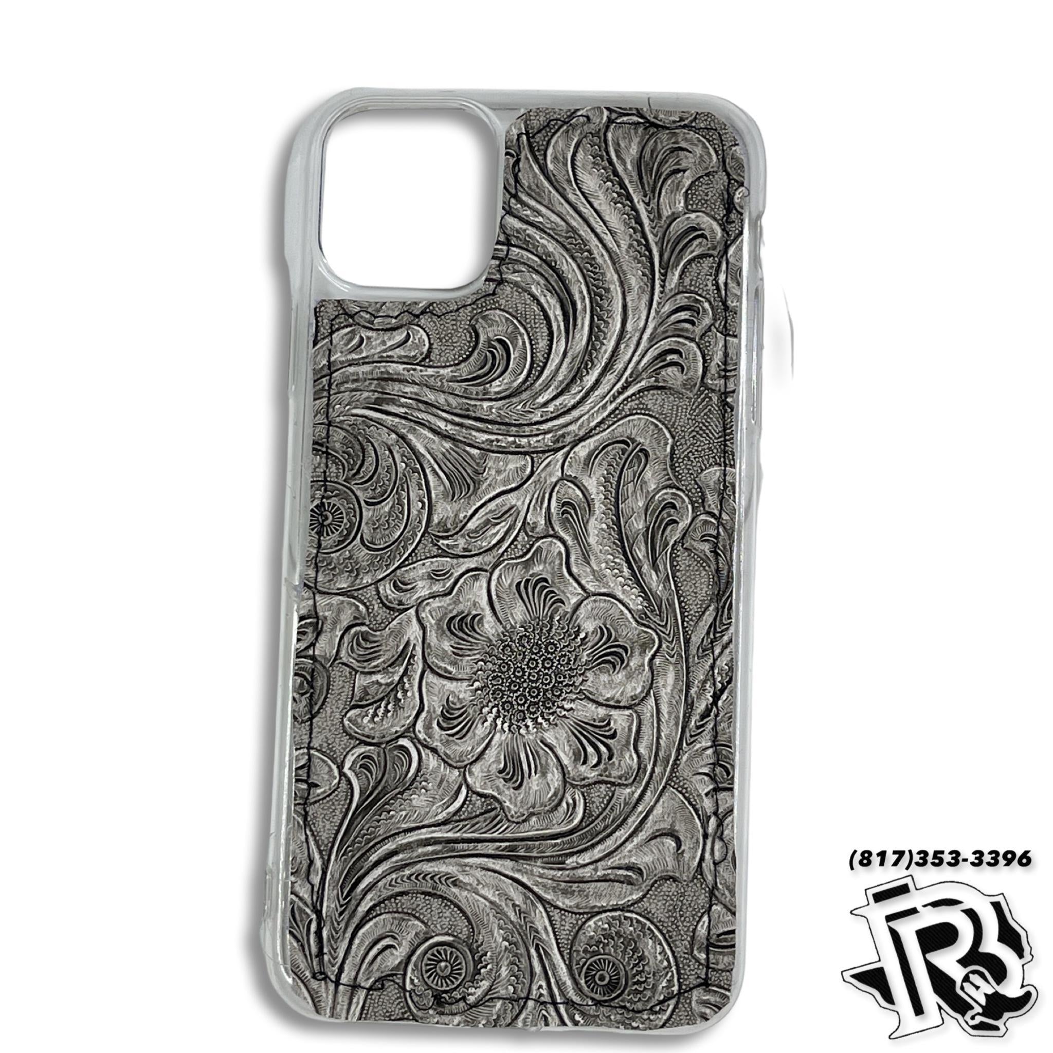 GREY TOOLED LEATHER CASE IPHONE