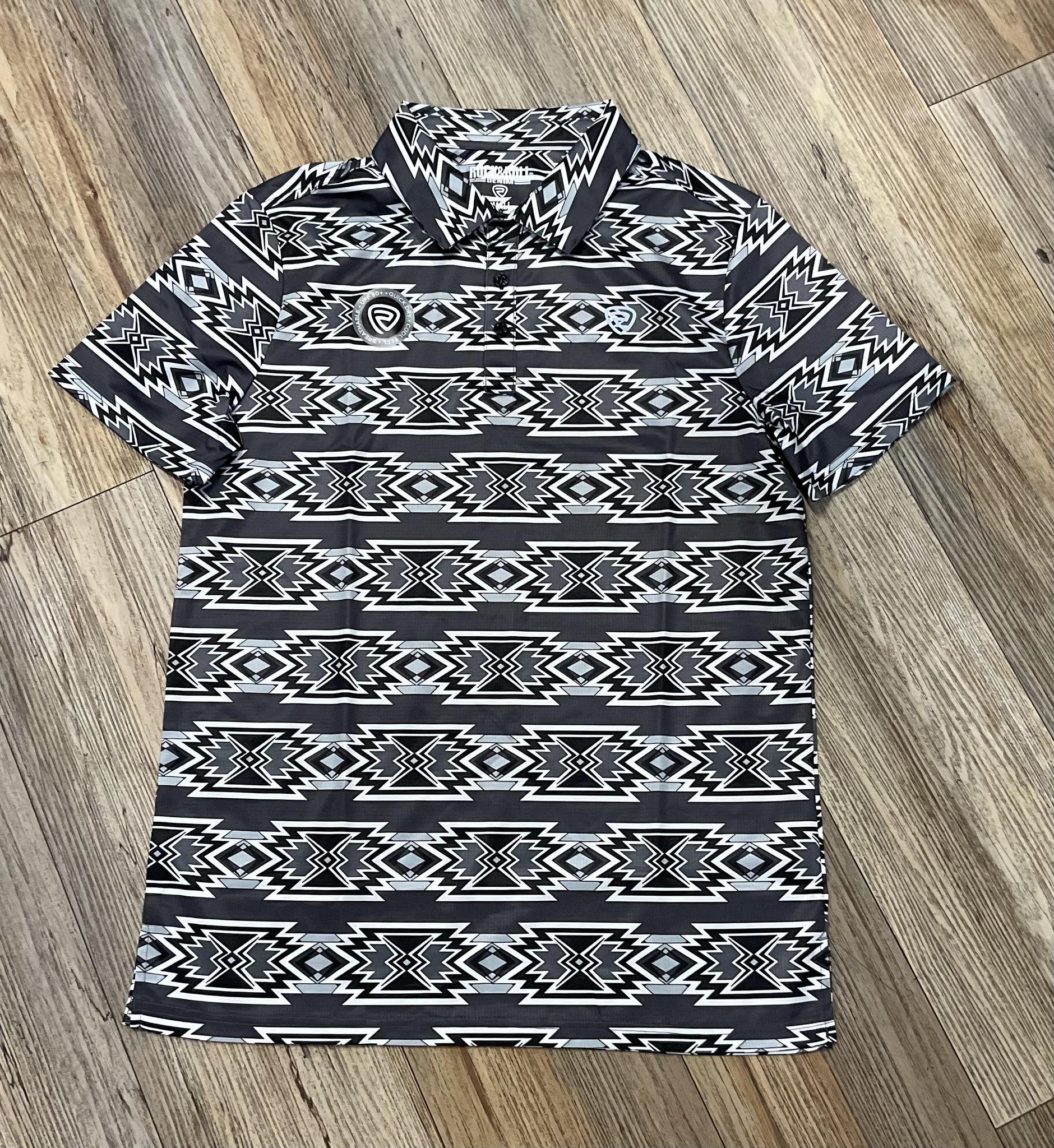 WOMEN’S ROCK & ROLL CHARCOAL AZTEC PRINTED POLO |BM51T06627