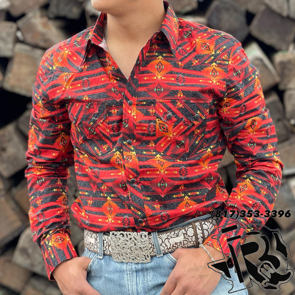AZTEC MEN SHIRT | LONG SLEEVE RED VINTAGE SHIRT