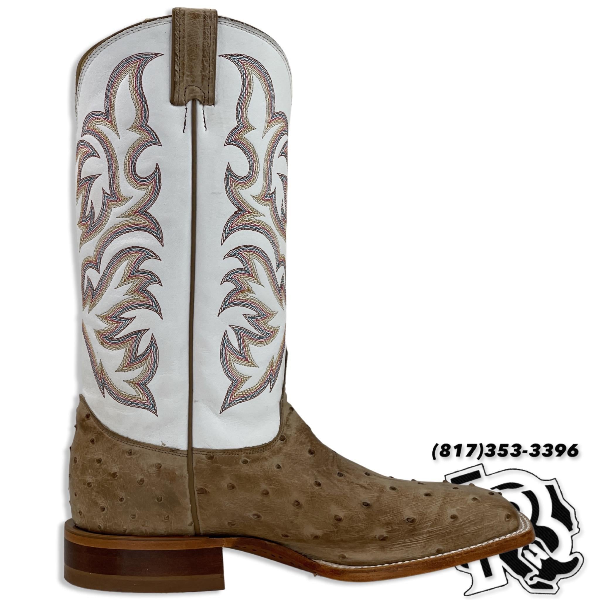8572 | OSTRICH ORIGNAL JUSTIN BOOTS ANTIQUE TAN SQUARE TOE WESTERN BOOTS