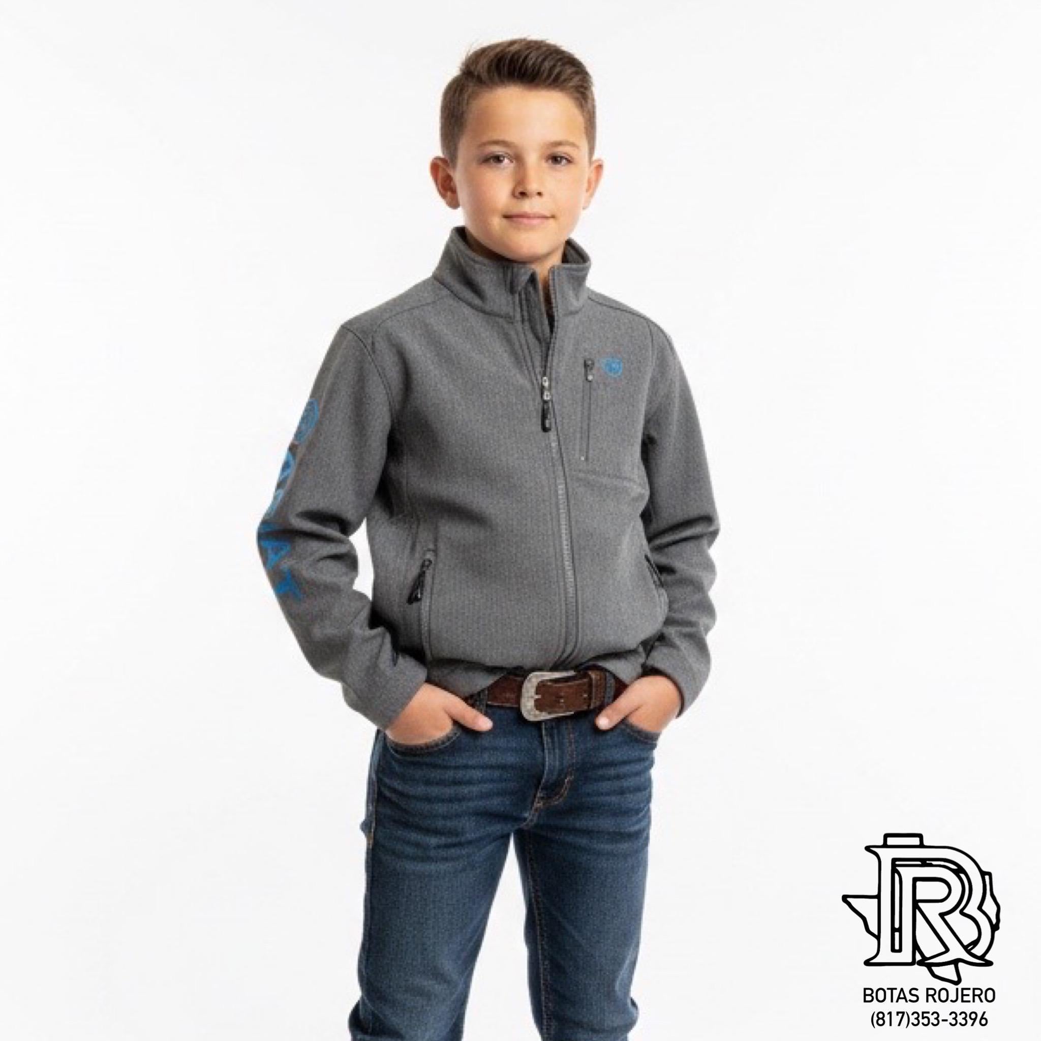 “ Brandon “ | KIDS (ninos) ARIAT  WESTERN JACKET GREY TURQUOISE LETTERS 10028345