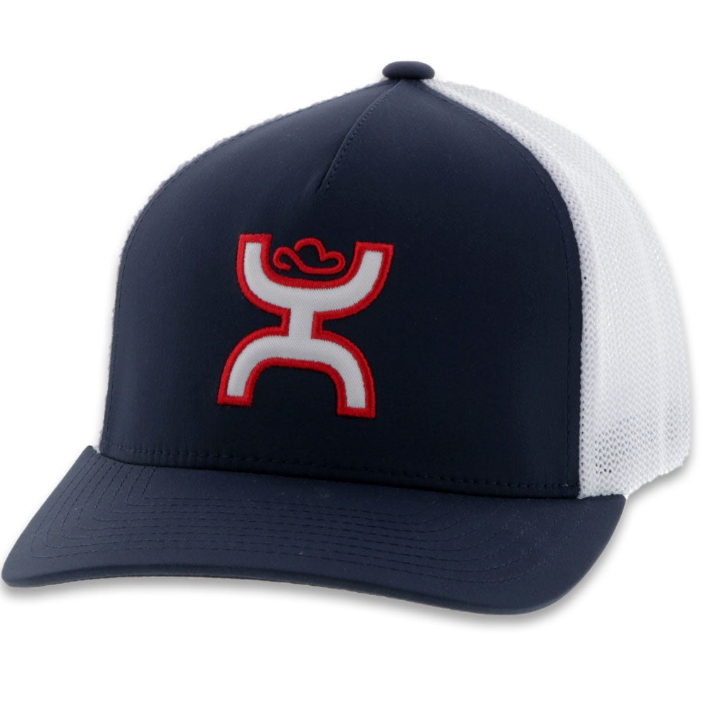 2012NVWH-01 Desc: "Coach" Hooey Navy / White 5-Panel Flexfit with White and Red Logo