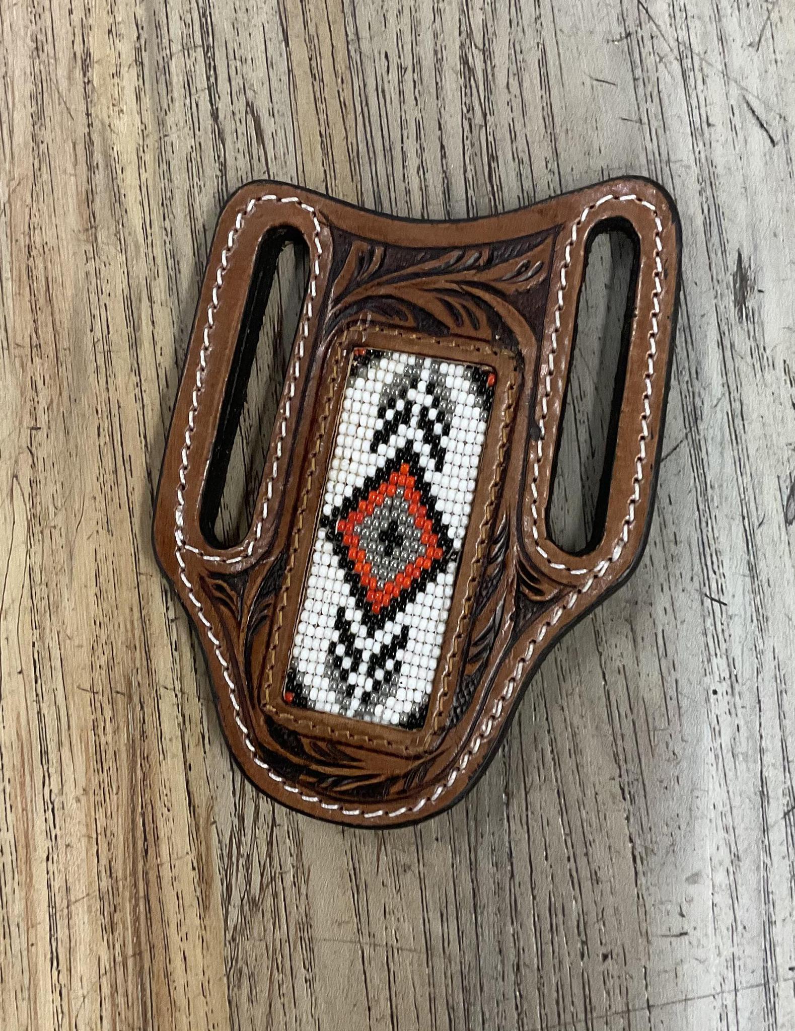 “ ARTHUR “ |  KNIFE SHEATH WESTERN TOOLED LEATHER  BEADED