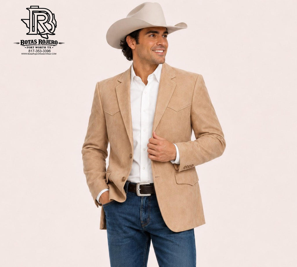 Khaki Men Western Sport Coat Suede By Iron Spur