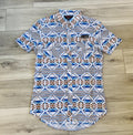 ROCK & ROLL MEN’S BLUE AZTEC PRINTED SHORT SLEEVE SHIRT | BMN3S08313