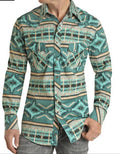 ‘’LEO’’ MENS ROCK & ROLL AZTEC WOVEN TURQUOISE SHIRT | BMN2S02535