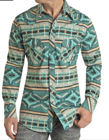 ‘’LEO’’ MENS ROCK & ROLL AZTEC WOVEN TURQUOISE SHIRT | BMN2S02535